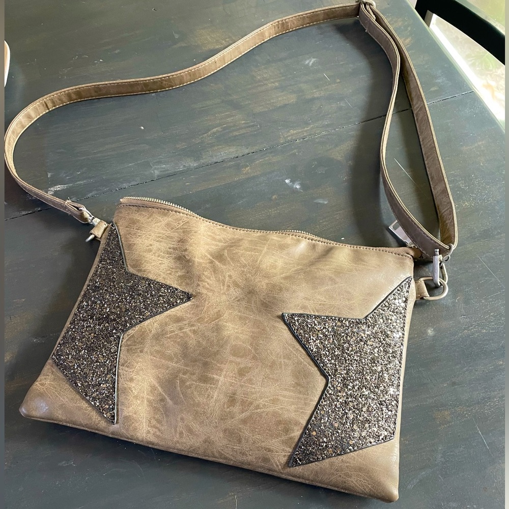 Leather  Boho Bag Stars Glitter Distressed.